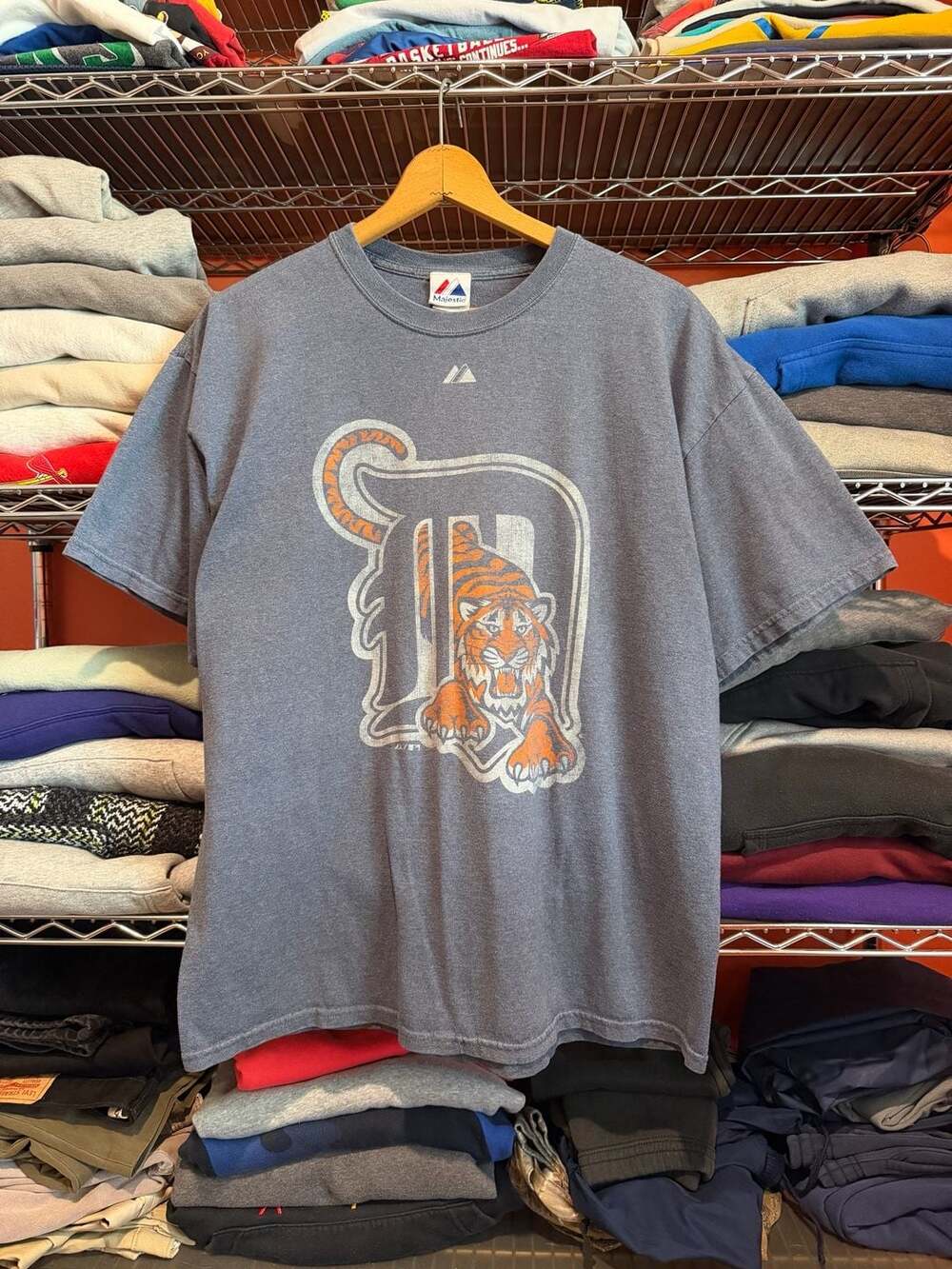 Majestic Detroit Tigers Vintage Graphic T-Shirt XL Heather Gray MLB Baseball Tee